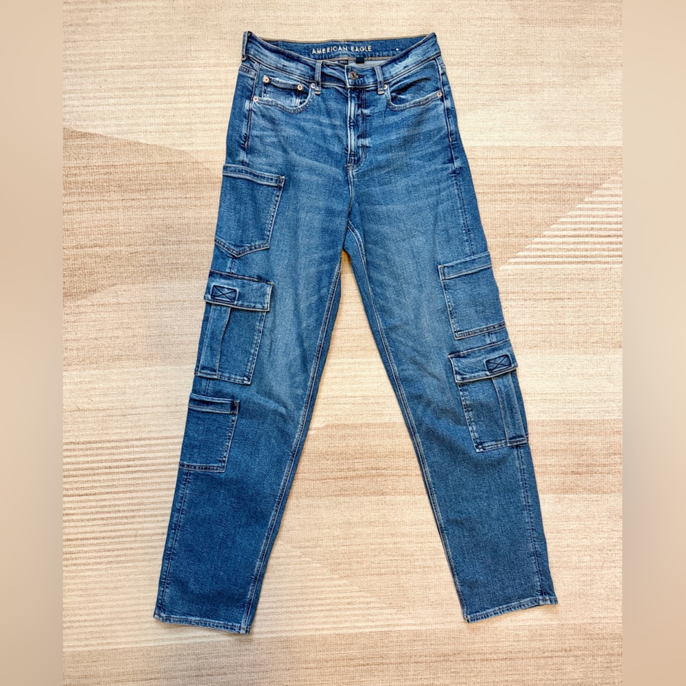 American Eagle | Extra Long | Cargo Baggy Straight Leg Jeans | High Rise | EUC